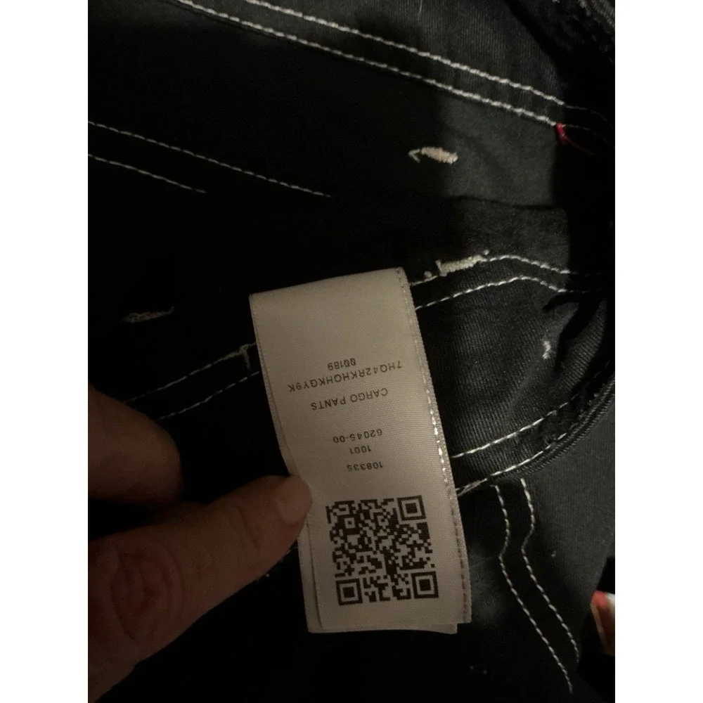 True Religion Black Cargo Pants 32x32‎ White Accent Stitching Women Baggy Y2K
